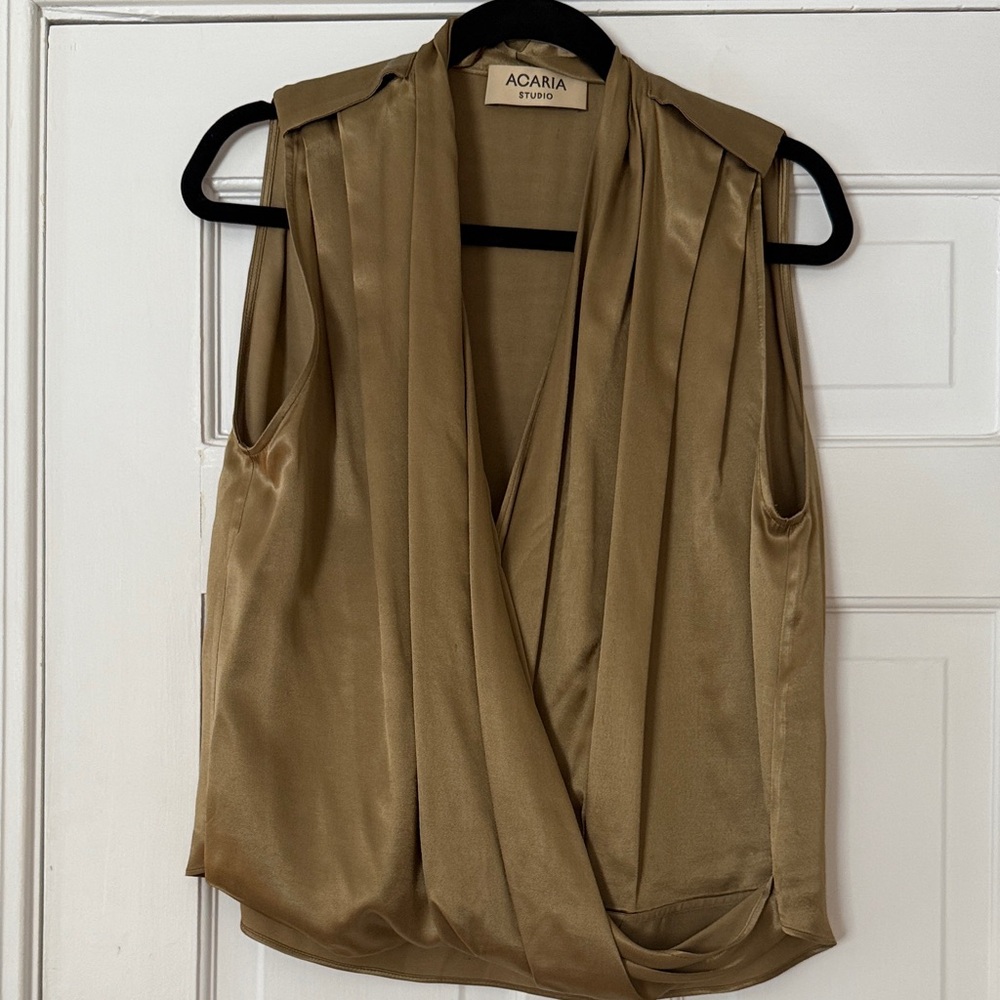 Satin Draped Sleeveless Camisole in Olive